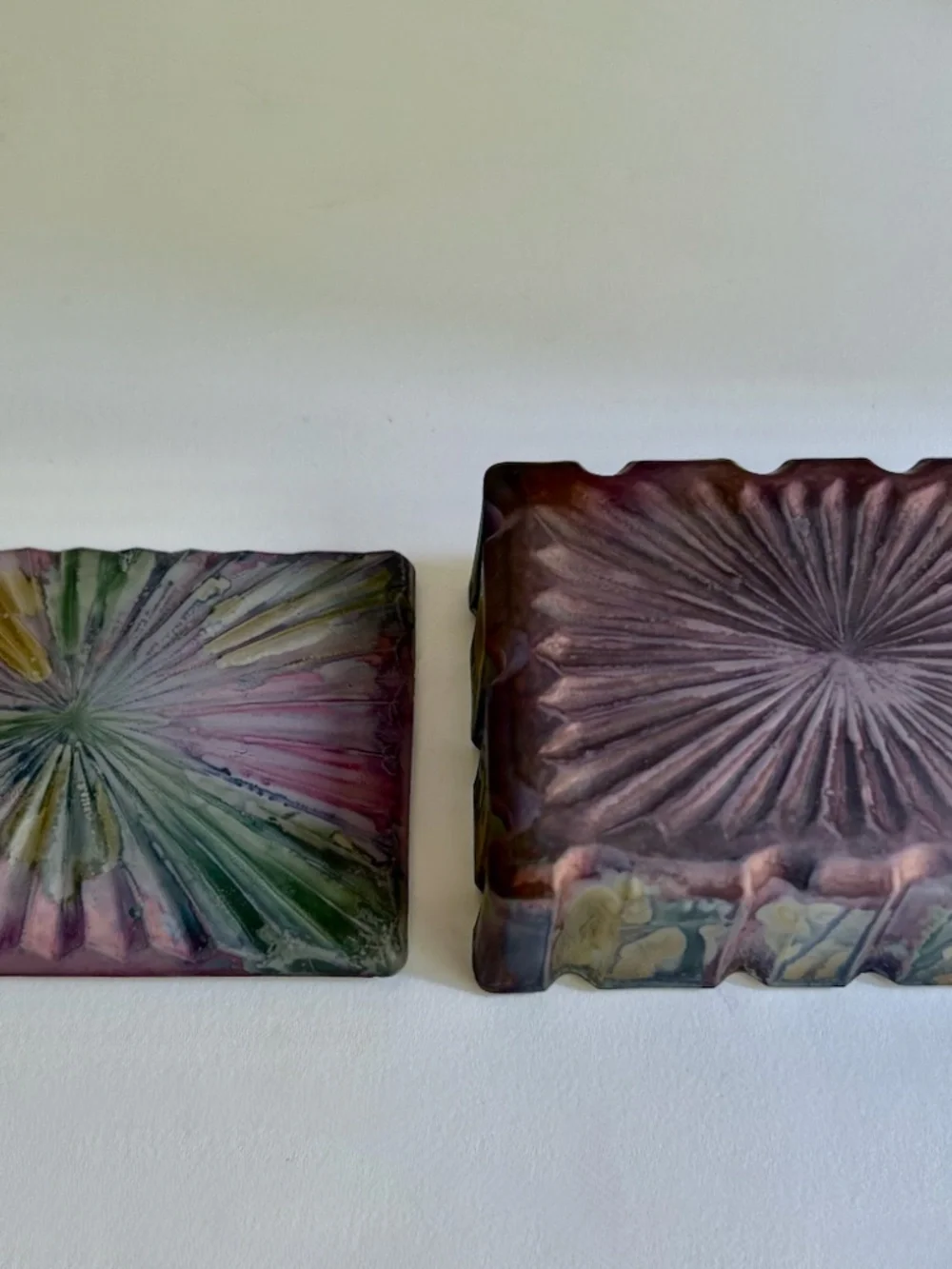 Colorful Sunburst Pattern Ribbed Glass Box, 1970's